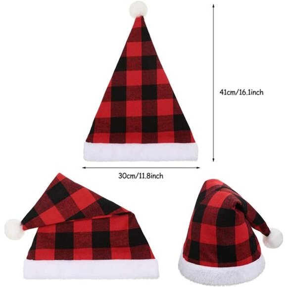 3 Pieces Christmas Plaid Santa Hat and 3 Pieces Plaid Scarfs main image 6